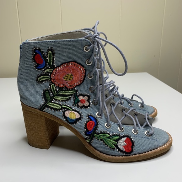 Jeffrey Campbell Cors Lace Up Denim Heeled Booties - Picture 4 of 8